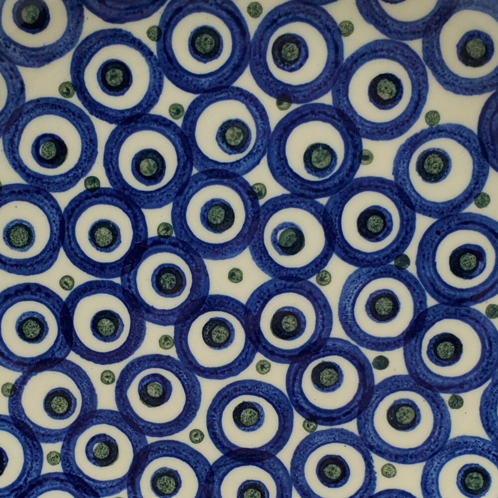 Polish Pottery Eyes Wide Open Salad Plate Blue Green Circles Dots Plate - Picture 6 of 6